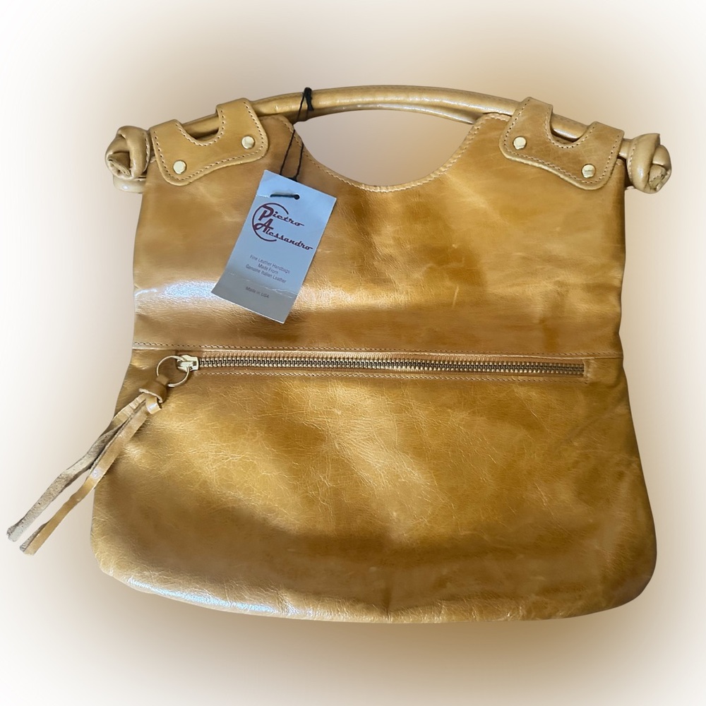 Pietro Alessandro Gold Italian Leather Satchel